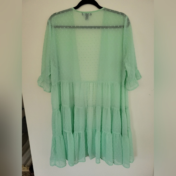 Torrid Size 12 Clip Dot Ruffle Kimono Mint Green - Picture 7 of 11